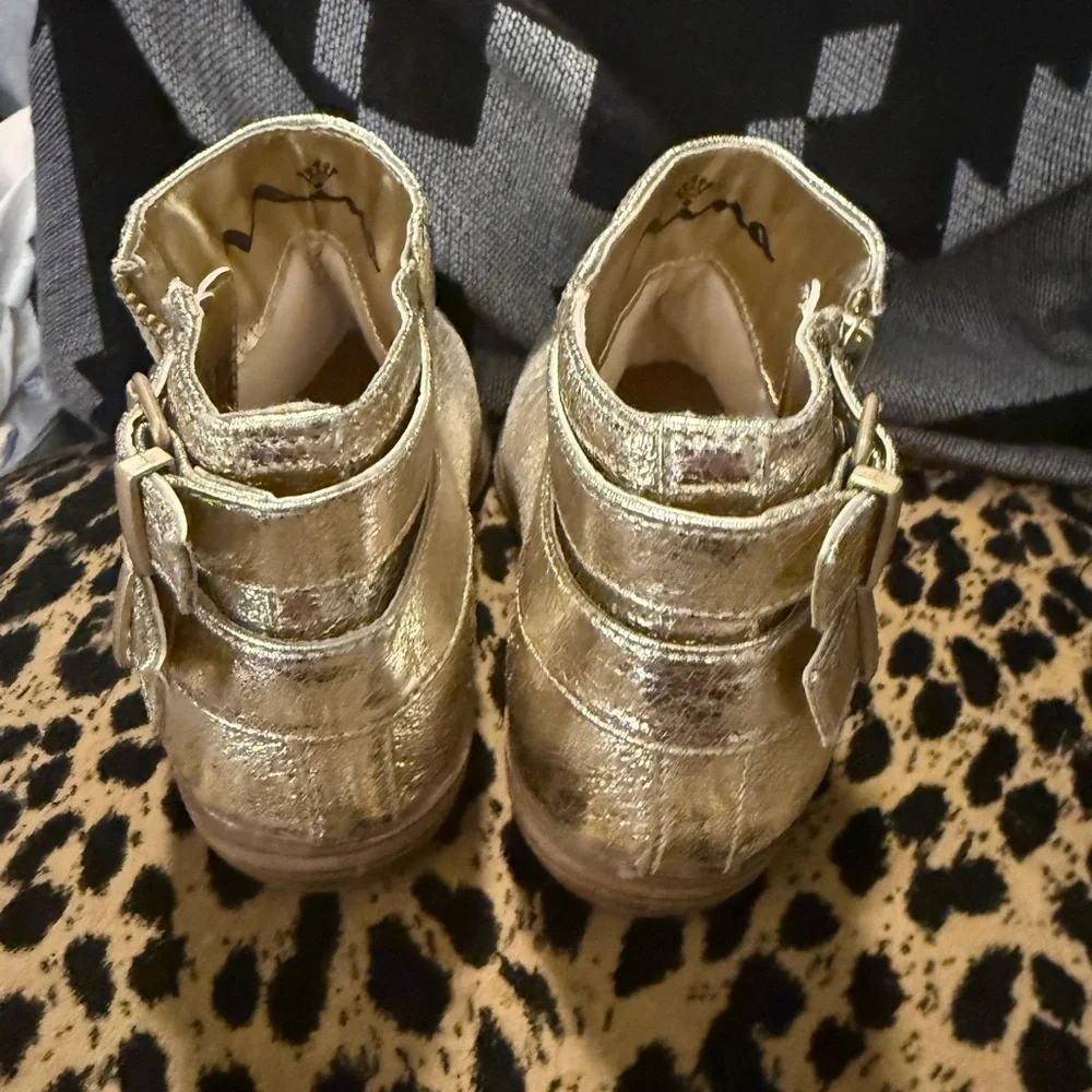 Nina Gold Ankle Boots with Buckles and Zipper